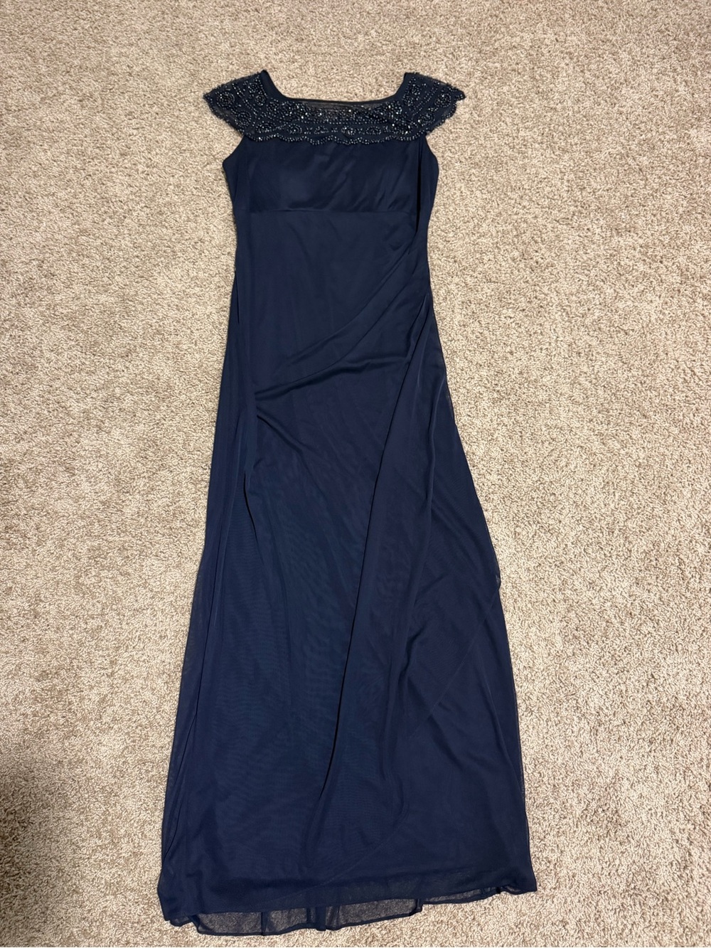 Elegant Navy Beaded Evening Dress